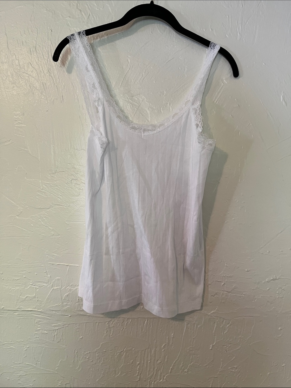 Vavvoune White Lace-Trim Ribbed Camisole